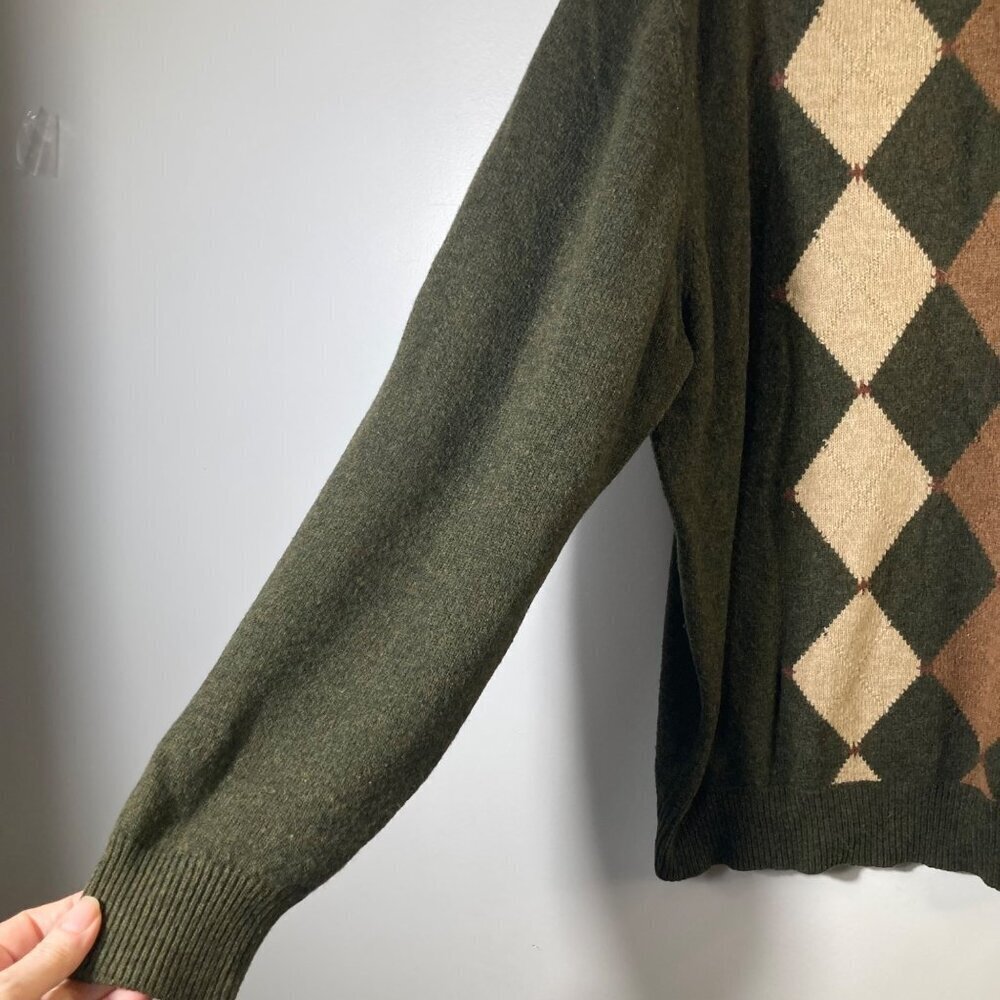 Mens Vintage Jos A Bank Argyle Lambs Wool Sweater 1/4 Zip Brown Tan XL‎ - Picture 5 of 6